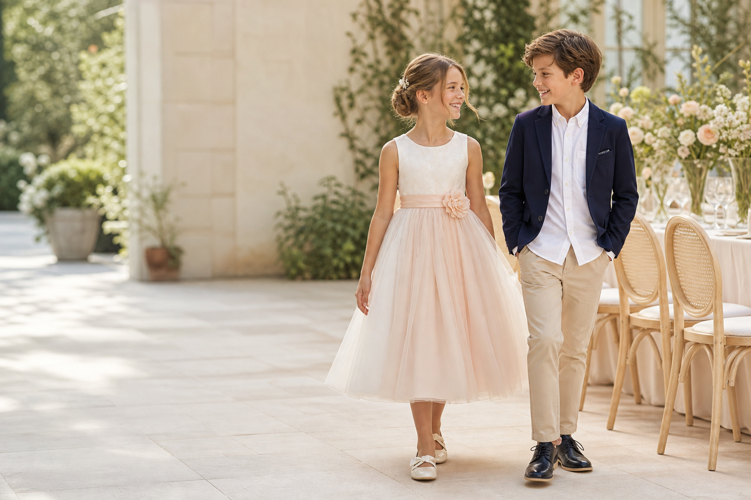Kinderen in feestelijke kleding voor een bruiloft